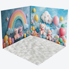 Lofaris Blue Sky Rainbow Colorful Balloons Room Set Backdrop