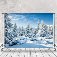 Lofaris Blue Sky Snowy Pine Forest Winter Photo Backdrop