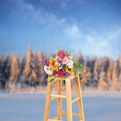 Lofaris Blue Sky Star Sunrise Snowy Forest Winter Backdrop