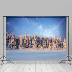 Lofaris Blue Sky Star Sunrise Snowy Forest Winter Backdrop