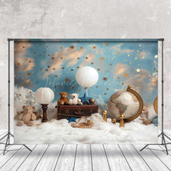 Lofaris Blue Sky Stars Globe Bears Photography Backdrop For Kids