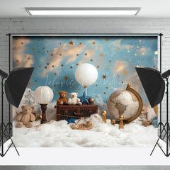 Lofaris Blue Sky Stars Globe Bears Photography Backdrop For Kids