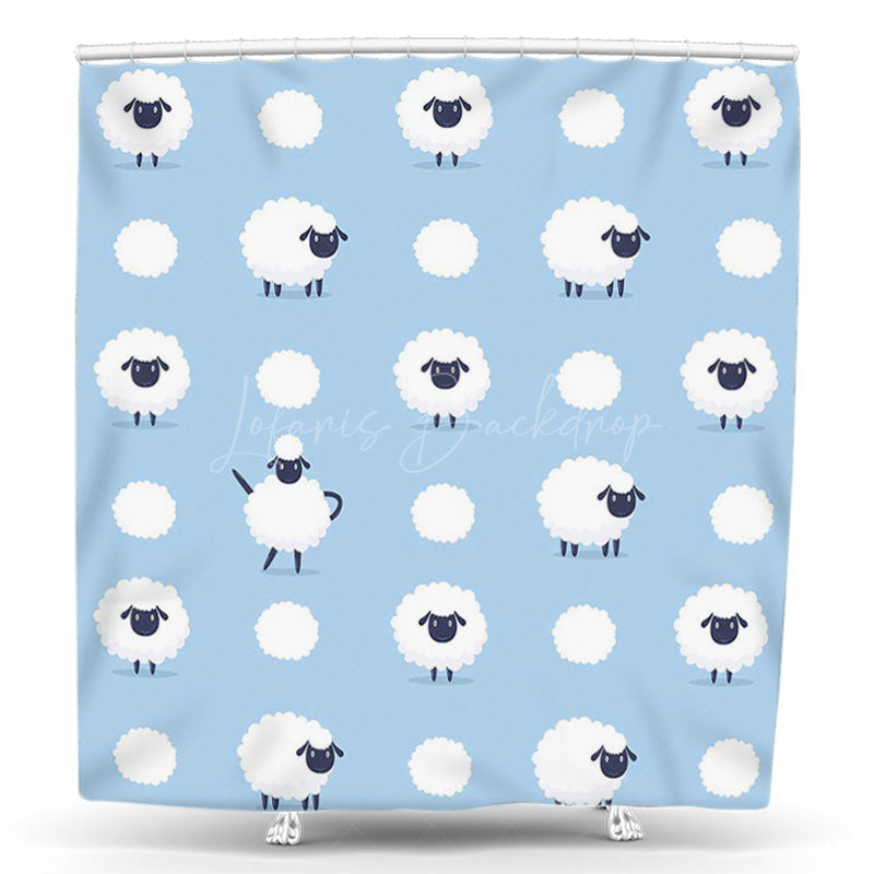 Lofaris Blue Sky White Cute Lamb Birthday Shower Curtain