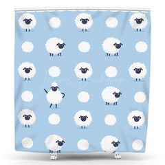 Lofaris Blue Sky White Cute Lamb Birthday Shower Curtain