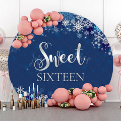 Lofaris Blue Snowflake Round Sweet Sixteen Birthday Backdrop