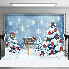 Lofaris Blue Snowflakes Wreath Pine Tree Christmas Backdrop