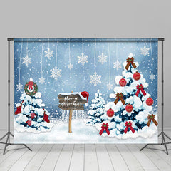 Lofaris Blue Snowflakes Wreath Pine Tree Christmas Backdrop