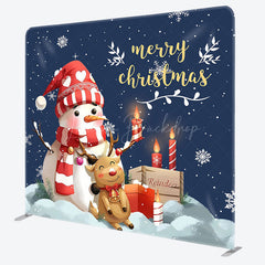 Lofaris Blue Snowman Elk Candle Xmas Pillow Case Backdrop