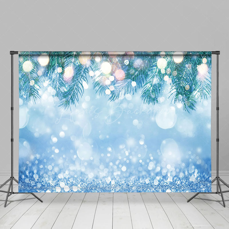 Lofaris Blue Snowy Snowflake Leaves Bokeh Christmas Backdrop