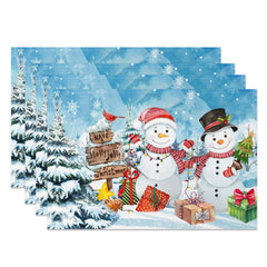 Lofaris Blue Snowy Tree Snowman Christmas Set Of 4 Placemats