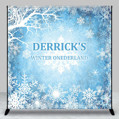 Lofaris Blue Snowy Winter Onederland Custom Name Backdrop