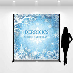 Lofaris Blue Snowy Winter Onederland Custom Name Backdrop