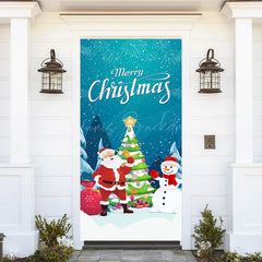 Lofaris Blue Star Night Snowman Merry Christmas Door Cover