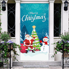 Lofaris Blue Star Night Snowman Merry Christmas Door Cover