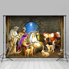 Lofaris Blue Starry Holy Night Nativity Christmas Backdrop