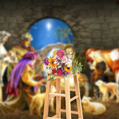 Lofaris Blue Starry Holy Night Nativity Christmas Backdrop