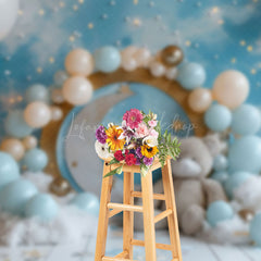 Lofaris Blue Starry Night Bear Balloon Cake Smash Backdrop