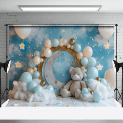 Lofaris Blue Starry Night Bear Balloon Cake Smash Backdrop