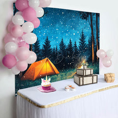 Lofaris Blue Starry Night Forest Camping Birthday Backdrop