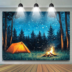 Lofaris Blue Starry Night Forest Camping Birthday Backdrop