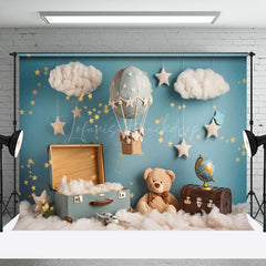 Lofaris Blue Starry Night Luggage Bear Cake Smash Backdrop