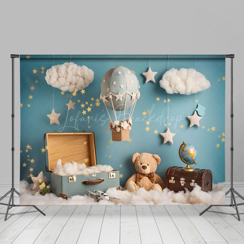 Lofaris Blue Starry Night Luggage Bear Cake Smash Backdrop