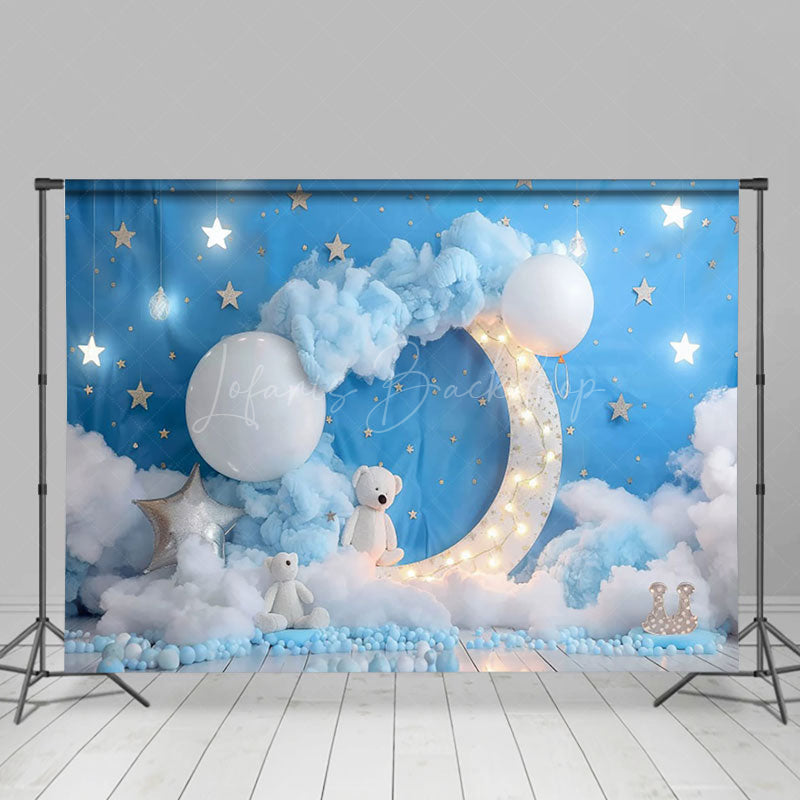 Lofaris Blue Starry Night Moon Bear Cake Smash Backdrop