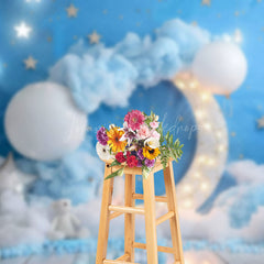 Lofaris Blue Starry Night Moon Bear Cake Smash Backdrop