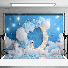 Lofaris Blue Starry Night Moon Bear Cake Smash Backdrop