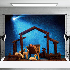 Lofaris Blue Starry Night Shed Nativity Christmas Backdrop