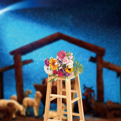 Lofaris Blue Starry Night Shed Nativity Christmas Backdrop