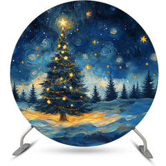 Lofaris Blue Starry Night Sky Trees Round Christmas Backdrop