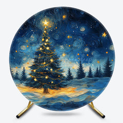 Lofaris Blue Starry Night Sky Trees Round Christmas Backdrop