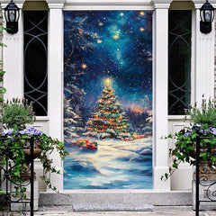 Lofaris Blue Starry Night Xmas Tree Christmas Door Cover