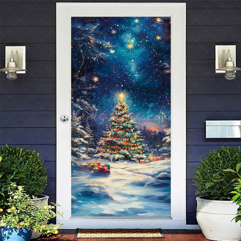 Lofaris Blue Starry Night Xmas Tree Christmas Door Cover