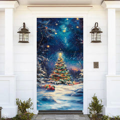 Lofaris Blue Starry Night Xmas Tree Christmas Door Cover