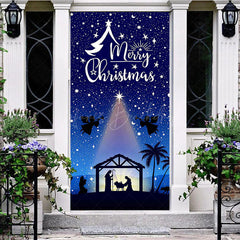 Lofaris Blue Starry Sky Nativity Merry Christmas Door Cover