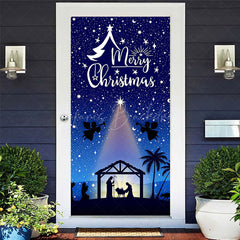 Lofaris Blue Starry Sky Nativity Merry Christmas Door Cover