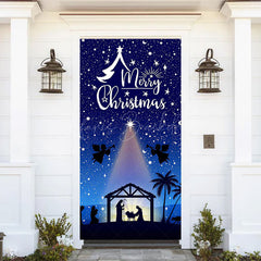 Lofaris Blue Starry Sky Nativity Merry Christmas Door Cover