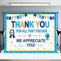 Lofaris Blue Stripe White Metal We Appreciate You Backdrop