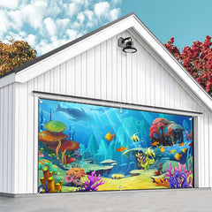 Lofaris Blue Undersea Fish Coral Birthday Garage Door Banner