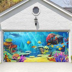 Lofaris Blue Undersea Fish Coral Birthday Garage Door Banner