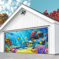 Lofaris Blue Undersea Fish Coral Birthday Garage Door Banner