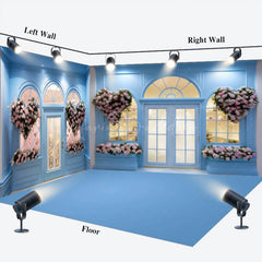 Lofaris Blue Vintage Room Valentines Floral Set Backdrop