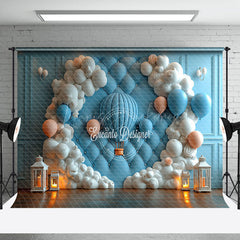 Lofaris Blue Vintage Wall Hot Air Balloon Cake Smash Backdrop