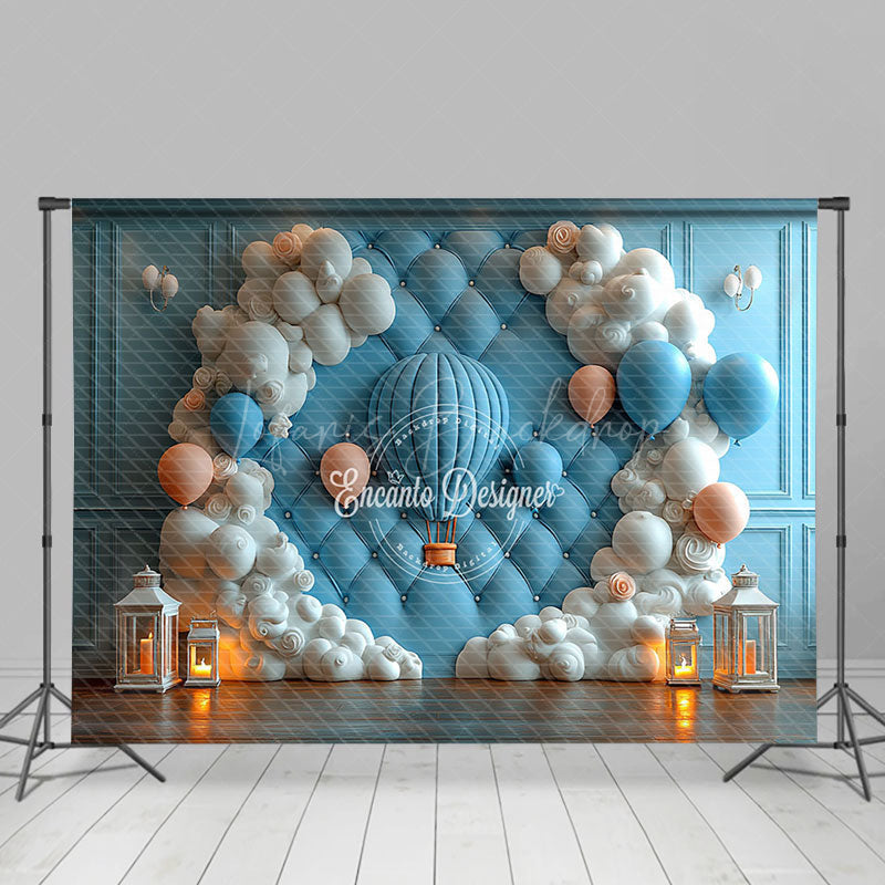 Lofaris Blue Vintage Wall Hot Air Balloon Cake Smash Backdrop