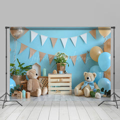 Lofaris Blue Wall Balloons Bear Cake Smash Photo Backdrop