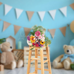 Lofaris Blue Wall Balloons Bear Cake Smash Photo Backdrop