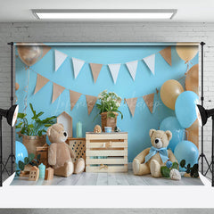 Lofaris Blue Wall Balloons Bear Cake Smash Photo Backdrop