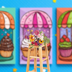 Lofaris Blue Wall Candyland Cupcake Dessert Party Backdrop